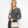 Kožená crossbody kabelka s razeným vzorom svetlý béž  