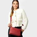 Dámska trojkomorová kožená crossbody kabelka červená 99-4E-013-3