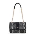 Dámska žakárová crossbody s retiazkou čierno-sivá
