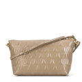 Damska torebka crossbody ze skóry z przeszyciami beżowa 99-4E-635-9