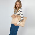 Žakárová shopper kabelka Wittchen s monogramovým vzorom, krémová 98-4E-905-0