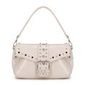 Dámska crossbody z ekokože s dekoratívnymi nitmi krémová 100-4Y-207-0