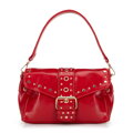 Dámska crossbody z ekokože s dekoratívnymi nitmi červená 100-4Y-207-3