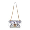 Mini crossbody kabelka z lesklej ekokože, strieborná 100-4Y-216-S