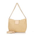 Dámska pletená crossbody kabelka béžovo-zlatá