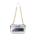 Mini crossbody kabelka z lesklej ekokože, strieborná 100-4Y-216-S
