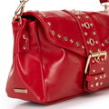 Dámska crossbody z ekokože s dekoratívnymi nitmi červená 100-4Y-207-3