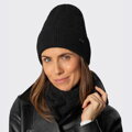Dámsky čierny zimný set – čiapka a nákrčník s vrkočovým vzorom 101-SF-209-1