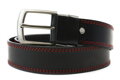 Červenočierny kožený pánsky opasok s dvojitým šitím do 155cm.
