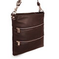 Tmavo hnedá kožená zipsová kabelka s popruhom 212-3066-47