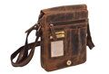 Pánska kožená crossbody taška z tmavohnedej brúsenej kože s nastaviteľným popruhom a jednou hlavnou stredovou komorou so zapínaním na zips.