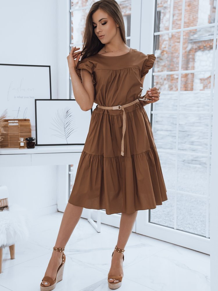 Damske Volanove Saty Manuella V Camel Farbe Ey1315