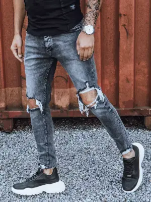 Tmavo-sivé trendové džínsy