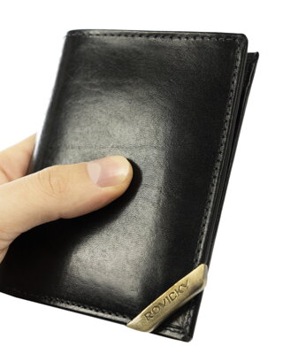 Vertikálna pánska peňaženka so zlatým akcentom, prírodná lícová koža - Rovicky