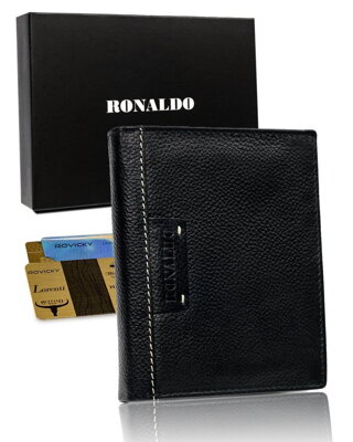 Veľká čierna kožená pánska RFID peňaženka - Ronaldo