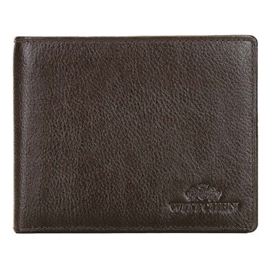 Hnedá kožená peňaženka s výklopným panelom.