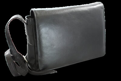 Čierna kožená klopnová kabelka 213-7320-60