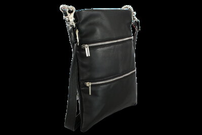 Černá kožená zipová kabelka s popruhem 212-3066-60