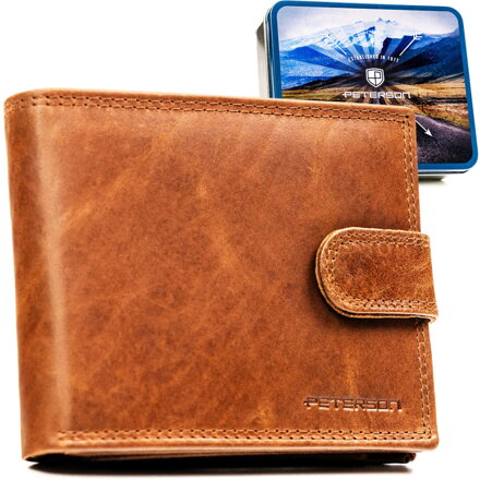 Hnedá pánska kožená peňaženka Peterson s RFID ochranou a zapínaním na patent