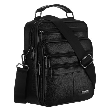 Pánska čierna kožená crossbody taška z prírodnej kože, jednokomorová a mimoriadne praktická