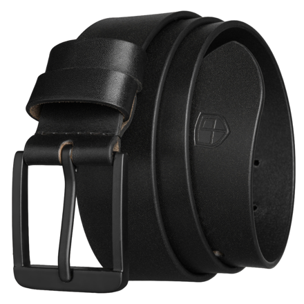 Skórzany, czarny pasek męski z klasyczną klamrą - Peterson