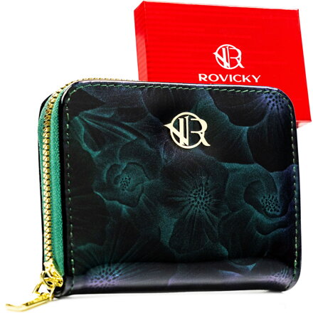 Zelená dámska peňaženka Rovicky s kvetinovým vzorom – kompaktná peňaženka na zips