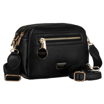 Malá čierna dámska crossbody taška z ekologickej kože so zlatými detailmi – Peterson