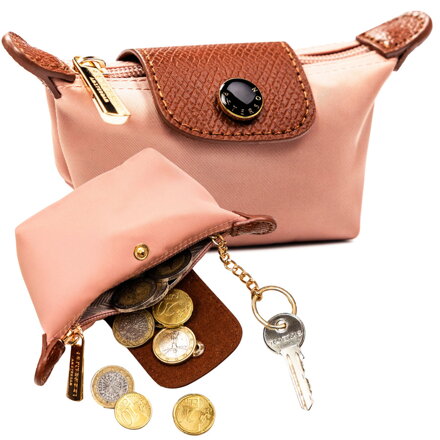 Ružová kľúčenka Peterson z polyesteru a ekokože na zips a patent