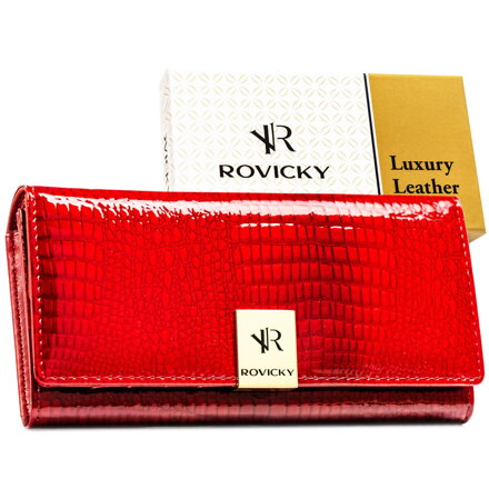 Dámska lakovaná kožená peňaženka v červenej farbe so zapínaním na patentku – Rovicky
