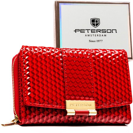 Červená lakovaná dámska peňaženka z ekologickej kože s priestorovou textúrou