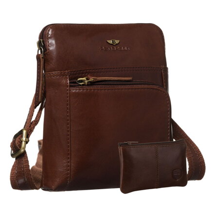 Elegantná pánska kožená taška cez plece hnedá, kompaktný a štýlový doplnok - Peterson