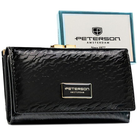 Portfel damski w czarnym kolorze zamykany na zatrzask i bigiel - Peterson