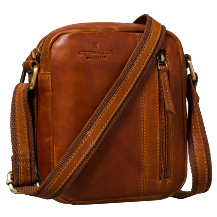 Listonoszka męska ze skóry naturalnej brązowa mała saszetka na ramię - Peterson