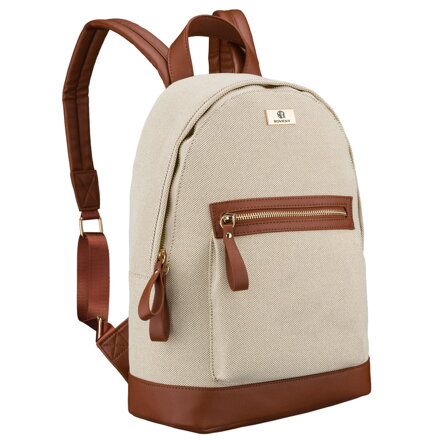 Płócienny plecak damski w beżowo-brązowym kolorze z kieszenią zewnętrzną - Rovicky