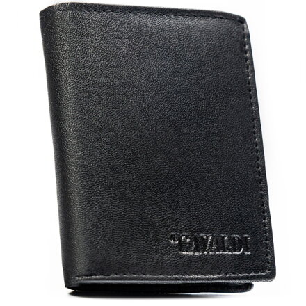 Pionowy, czarny portfel męski ze skóry naturalnej z systemem RFID bez zapięcia zewnętrznego - 4U Cavaldi