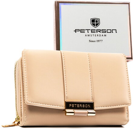 Béžová dámska peňaženka z ekologickej kože s jemne pruhovanou štruktúrou a zapínaním na patent