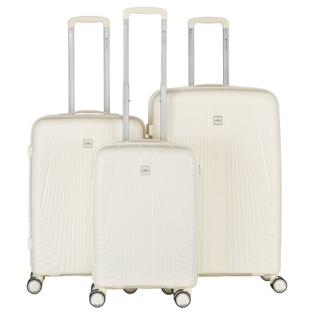 Elegantný béžový set cestovných kufrov Peterson obsahuje tri praktické veľkosti S, M a L. 