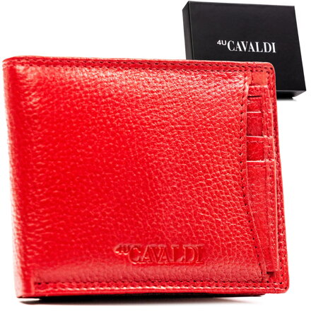 Poziome, czerwone etui na karty ze skóry naturalnej zapakowane w eleganckie pudełko - 4U Cavaldi