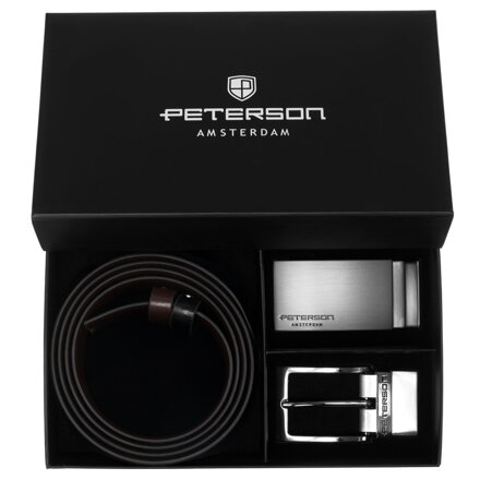 Zestaw prezentowy: dwustronny pasek skórzany w brązowym i czarnym kolorze - Peterson