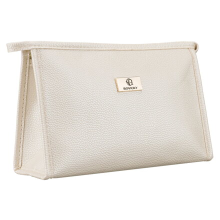 Beżowa, praktyczna kosmetyczka ze skóry ekologicznej, jednokomorowa - Rovicky
