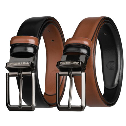 Skórzany, dwustronny pasek męski w czarnym i brązowym kolorze - Peterson