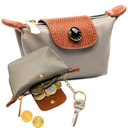 Svetlosivá kľúčenka Peterson z polyesteru a ekokože na zips a patent