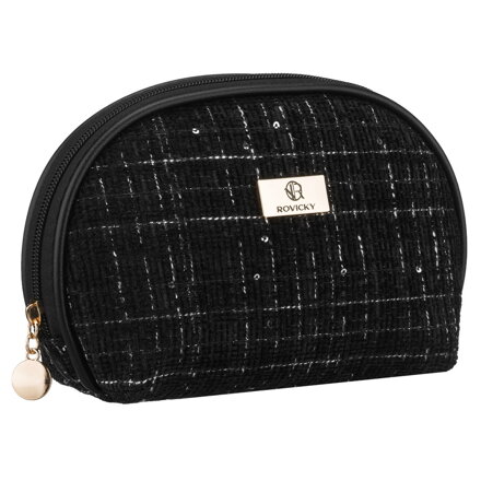 Czarna kosmetyczka damska w kratę wykonana z materiału syntetycznego, jednokomorowa - Rovicky