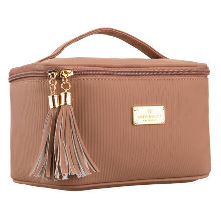 Béžová dámska kozmetická taštička z textilného materiálu s jednou komorou Béžová dámska kozmetická taštička z textilného materiálu s jednou komorou