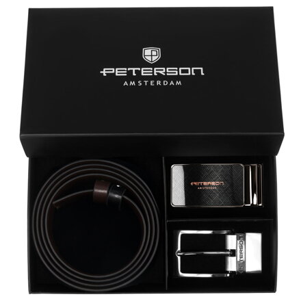 Zestaw prezentowy: dwustronny pasek skórzany w brązowym i czarnym kolorze z dwoma wymiennymi klamrami - Peterson