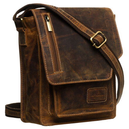 Pánska vintage hnedá kožená crossbody taška s klopou – Peterson