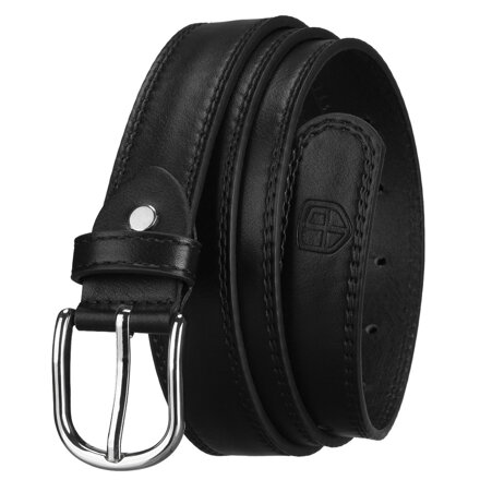 Čierny dámsky opasok z ekologickej kože so striebornou prackou Peterson