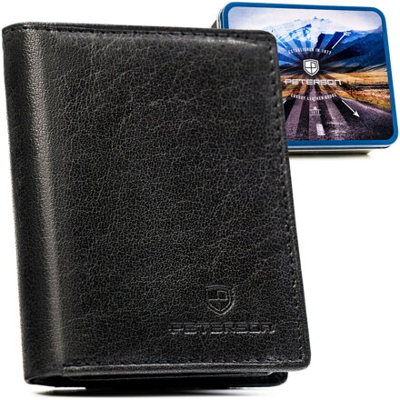 Pánska čierna kožená peňaženka Peterson – vertikálna bez vonkajšieho zapínania 