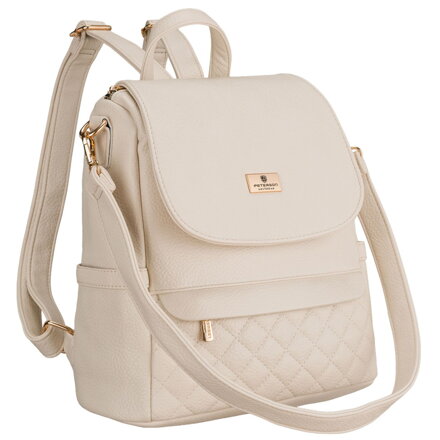 Mały plecak damski miejski beżowy pikowany listonoszka na ramię 2w1 ze skóry ekologicznej - Peterson