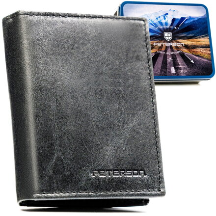 Čierna pánska kožená peňaženka s RFID ochranou – vertikálny model Peterson